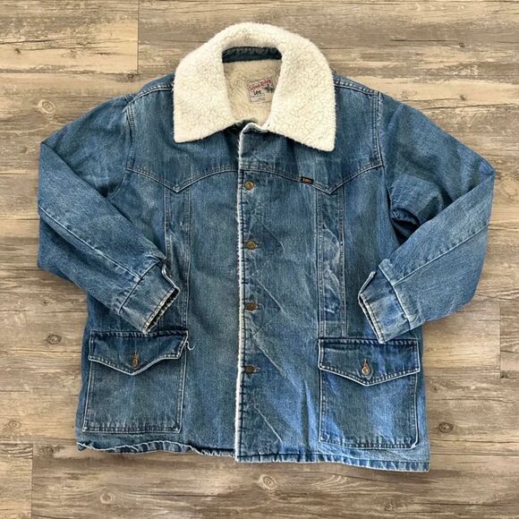 Vintage 70s Lee Storm Rider Sherpa Lined Ranch Denim Trench Coat Size XL/XXL - Picture 1 of 7